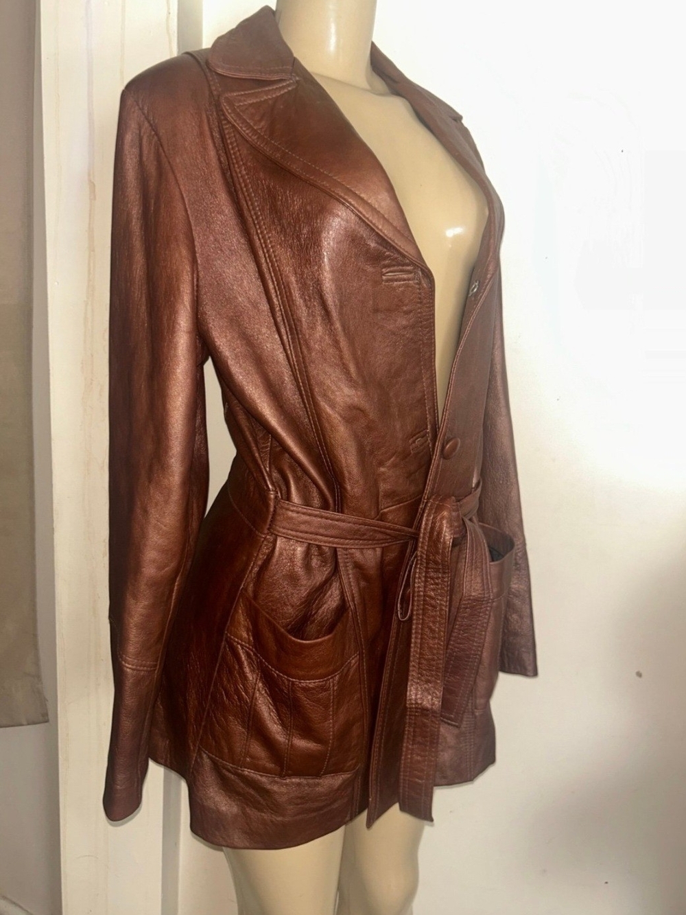 Women’s Brown Leather Belted Jacket